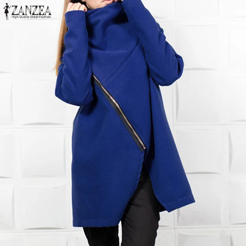 Best  2019 Women Fleece Outwear ZANZEA Fashion Long Sleeve Jackets Winter Zipper Turtleneck Sweatshirt Co