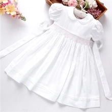 Летние белые платья для маленьких девочек; винтажные Детские Свадебные платья с рюшами ручной работы; вечерние платья принцессы в церковных бутиках; детская одежда