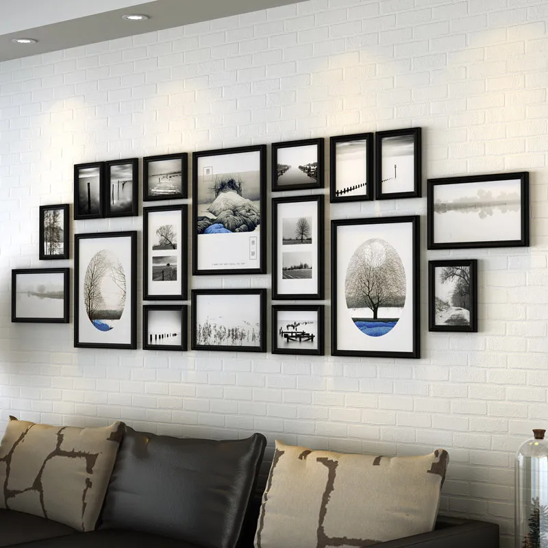 

Retro Style 18pcs/set Photo Frame For Sofa TV Background Study Hanging Wall Picture Frame Classical Quality Wooden Photo Frames