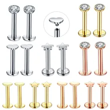 Циркон кристалл Labret губы пирсинг ювелирные изделия для женщин мужчин Панк Сексуальная звезда сердце из нержавеющей стали пирсинг для хрящевой части уха Tragus