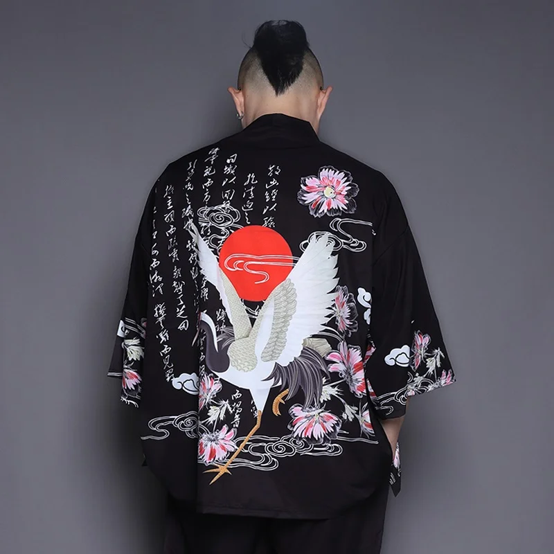 Yukata Men Japanese Male Kimono Karate Cardigan Kimono Shirt Men Haori Kimonos Obi Traditional