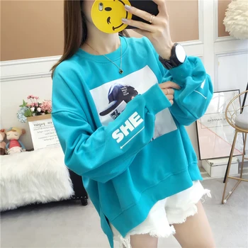 

#2504 Front Short Back Long Harajuku Sweatshirt Women Harajuku Loose Fashion Lantern Sleeve Sweatshirts Female Blue White Yellow