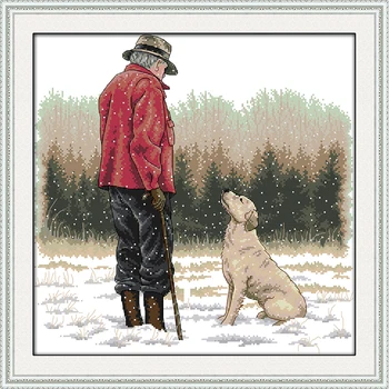 

Joy sunday The old man and his dog Chinese cross stitch kits Ecological cotton stamped printed DIY wedding decoration for home