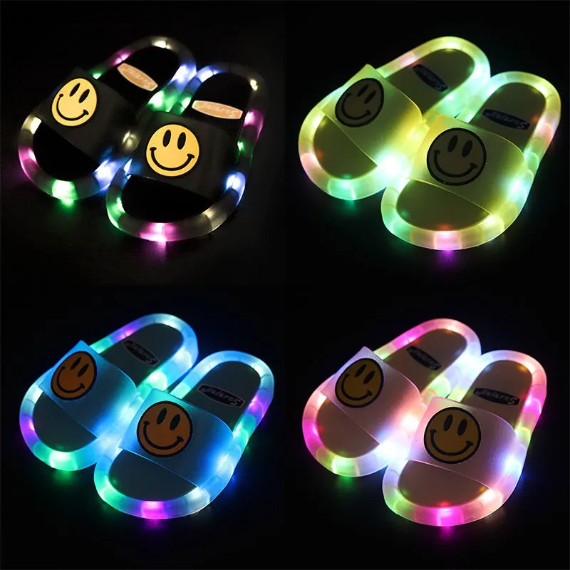 Children LED Light Up Slippers PVC Slippers Baby Bathroom Sandals Kids Shoes for Girl Boys Flip Flops Glowing Home Shoes 4