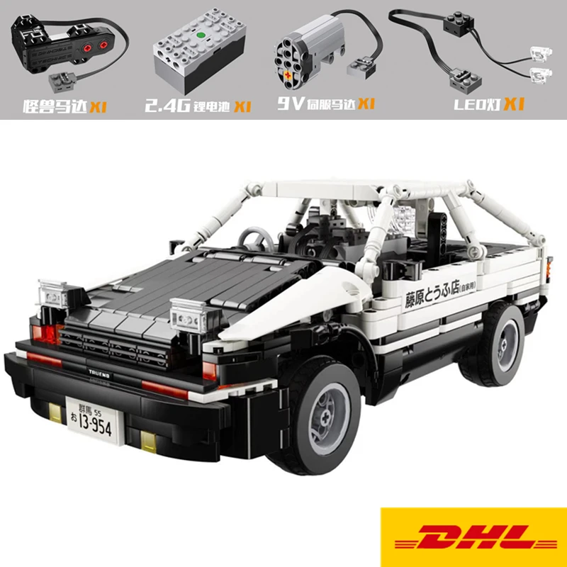 DHL MOC Technic Initial D Toyota K81 AE86 супер радиоуправляемые автомобили с моторными огнями