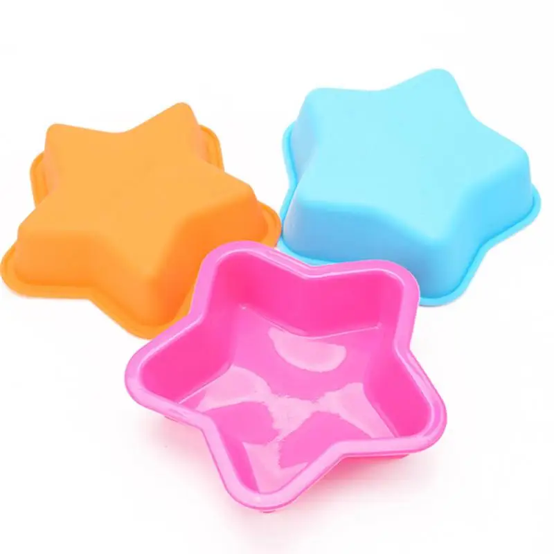 6 Pcs 13cm Pentagram Shape Cake Pan Mold Cake Liner Silicone Reusable Baking Tool Kitchen Accessory Bakery Dessert Random Color