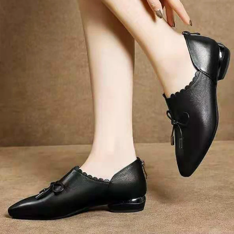

Autumn Women Shoes Low Heel Slip On Pumps Bling Pointed Toe Zip Casual Loafers Female Elegant Square Heel Fashion Footwear