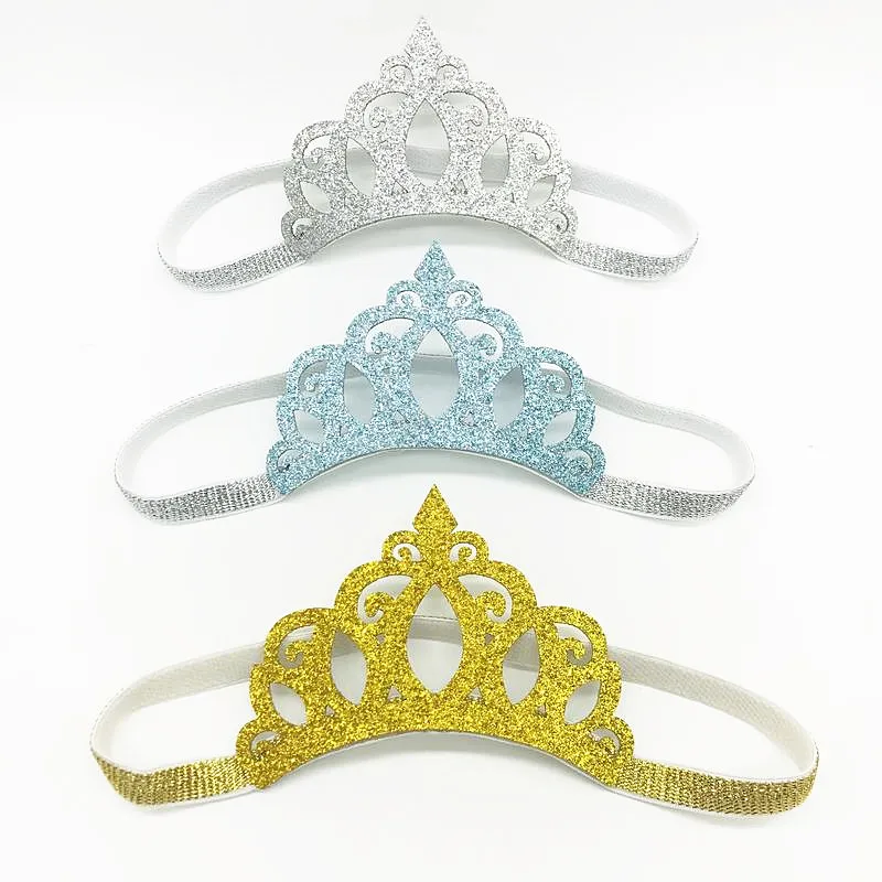 Glitzernde Silber Gold Krone Baby Stirnbänder Mädchen elastische Haarbänder Haarschmuck Prinzessin Tiara Haarbänder Kinder Kopfbedeckung