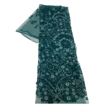 

5 Yards Best Price African Lace Fabrics Heavy Embroidery Beaded For Clothes Fabric Textile Handmade Mesh Tulle With Sequins