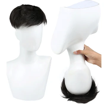 

Men's Synthetic Wig Hair Extensions Black Brown Hairpiece Clip In Hair Extensions Hair Topper Remy Silk Base Closure
