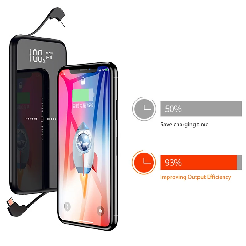 

Qi Wireless Charger 10000mAh Power Bank Built in Cbale Type C Powerbank Battery External Charger Poverbank for iPhone 11 pro