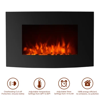 

Large 35"*22" Wall Mount Electric Fireplace 3D Flame Heater with Remote Control Adjustable Heat Setting 1800W Electric Fireplace