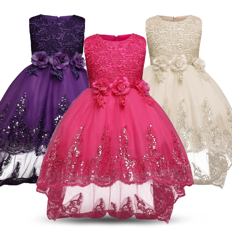 Платья с цветочным узором для девочек на свадьбу; кружевное платье с блестками для девочек; Вечерние платья на Рождество; Детский костюм принцессы без рукавов для детей
