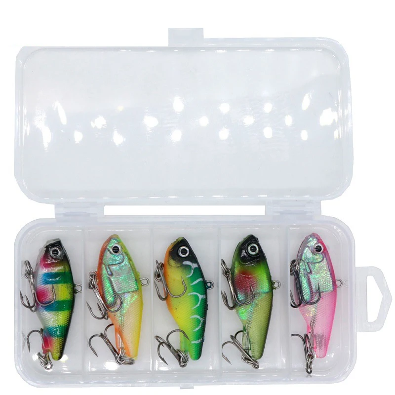 

5pcs/set Metal Spinner Lures Baits With Tackle Box VIB Lure Set Bass Trout Salmon Hard Metal Rooster Tail Fishing Lures Kit