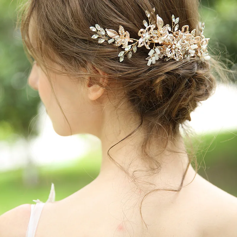 Роскошные свадебные аксессуары для волос с золотым листом, тиара, заколки для волос, Кристальный свадебный гребень для волос, заколка-краб, диадема, женский головной Убор