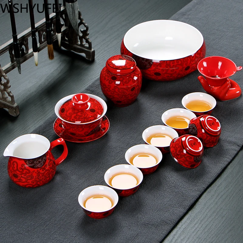 Стильный китайский керамический чайный набор свадебный чайный набор анти-скальдинг тепловой чайный набор кунг-фу чайник бытовой Питьевая утварь WSHYUFEI