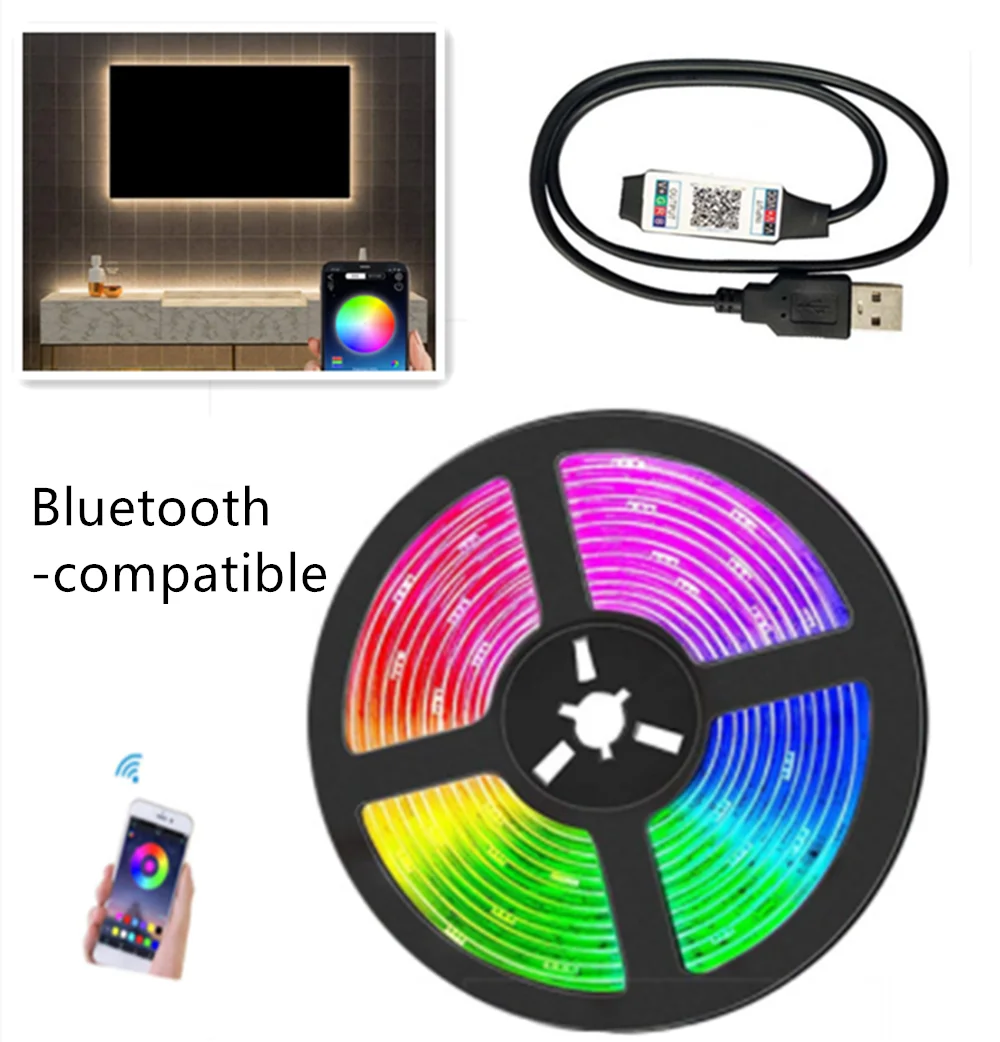 Bluetooth APP Управление светодиодный светильник полосы 5050 RGB 5В USB гибкий сзади Ночной