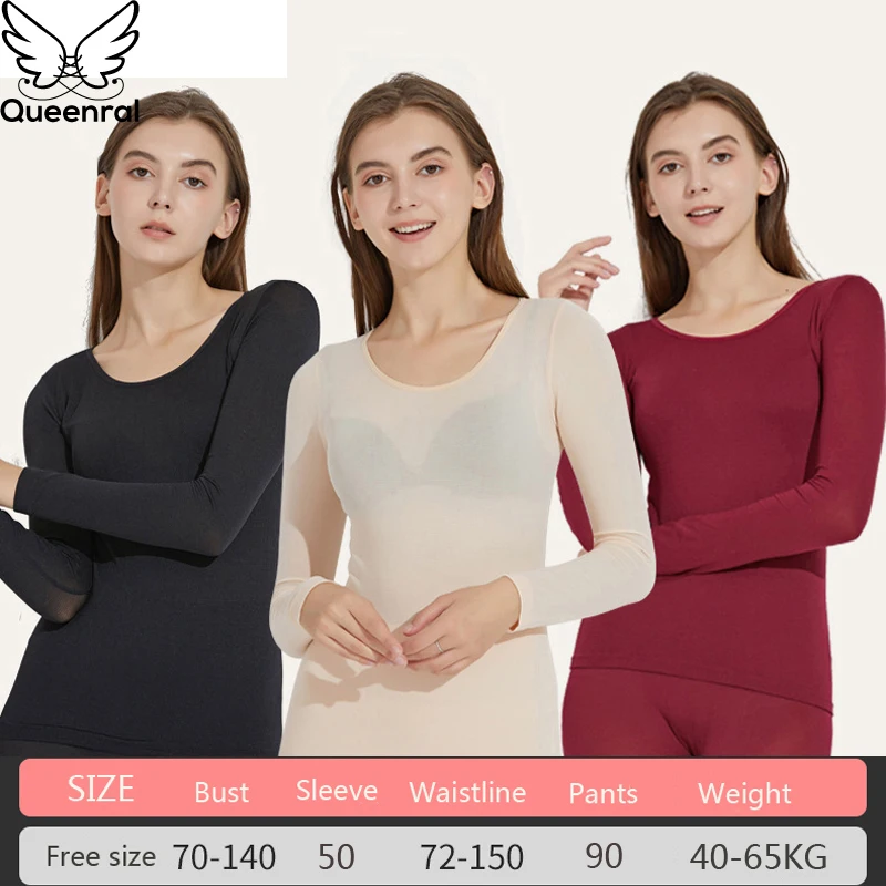 Queenral Women's Thermal Underwear Long Johns Thermo Lingerie Second Female Skin Ultra-thin Thermal Shirt Inner Wear For Women