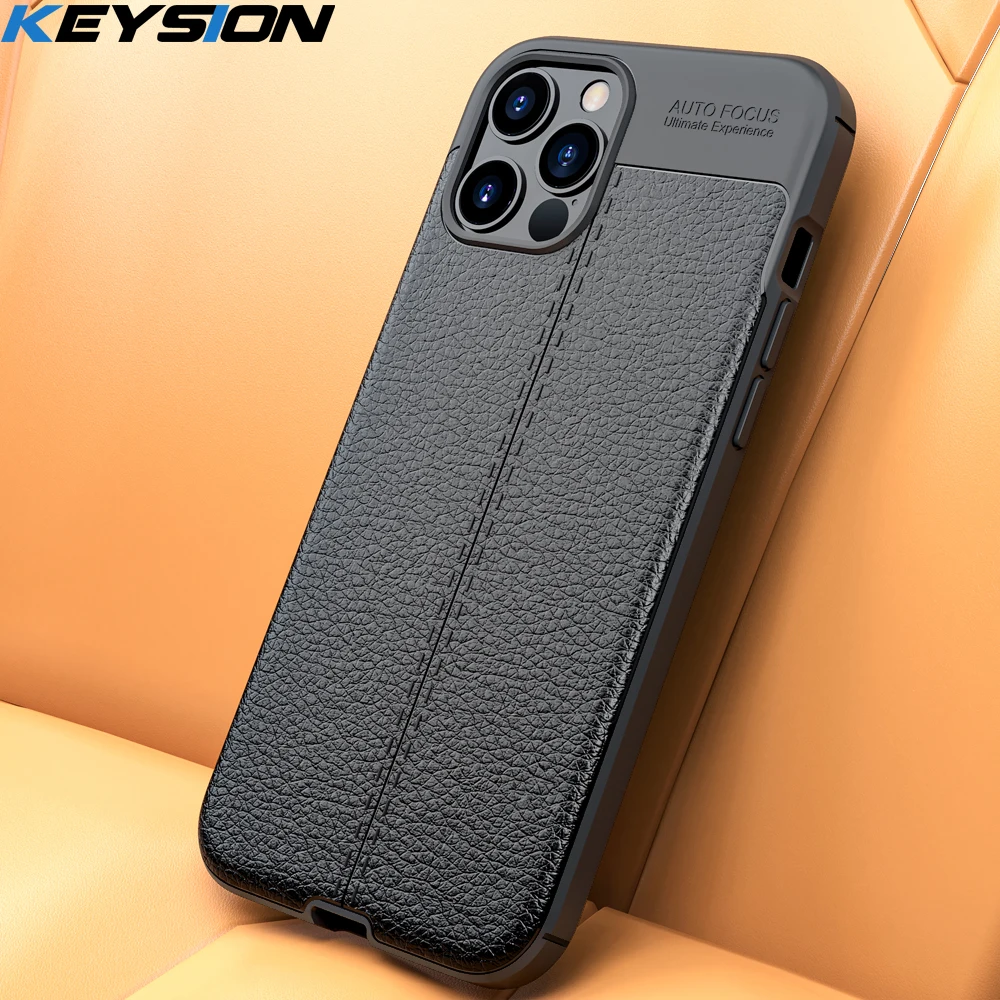KEYSION Phone Case for iPhone 12 12 Mini Litchi leather texture TPU silicone Shockproof Black Cover for iPhone 12 Pro 12 Pro Max KEYSION Phone Case for iPhone 12 12 Mini Litchi leather texture TPU silicone Shockproof Black Cover for iPhone 12 Pro 12 Pro Max