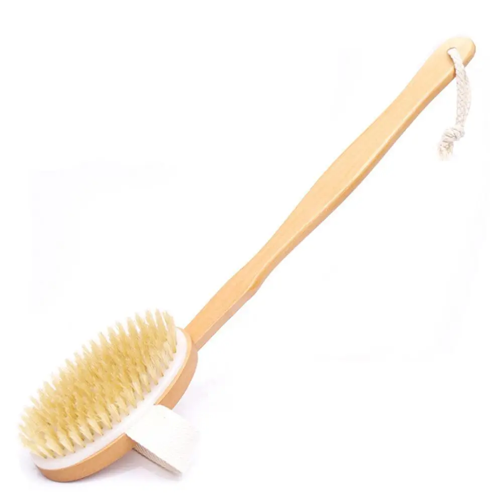 Bath Brush Wood Handle Natural Bristle Middle Long Handle Wooden Shower