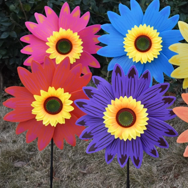 Napraforgó Szélmalom Nagy Szélszobrok Színes Szél Fonó Parti Kerti Díszítés Díszek Kültéri Kemping Piknik - Image 4