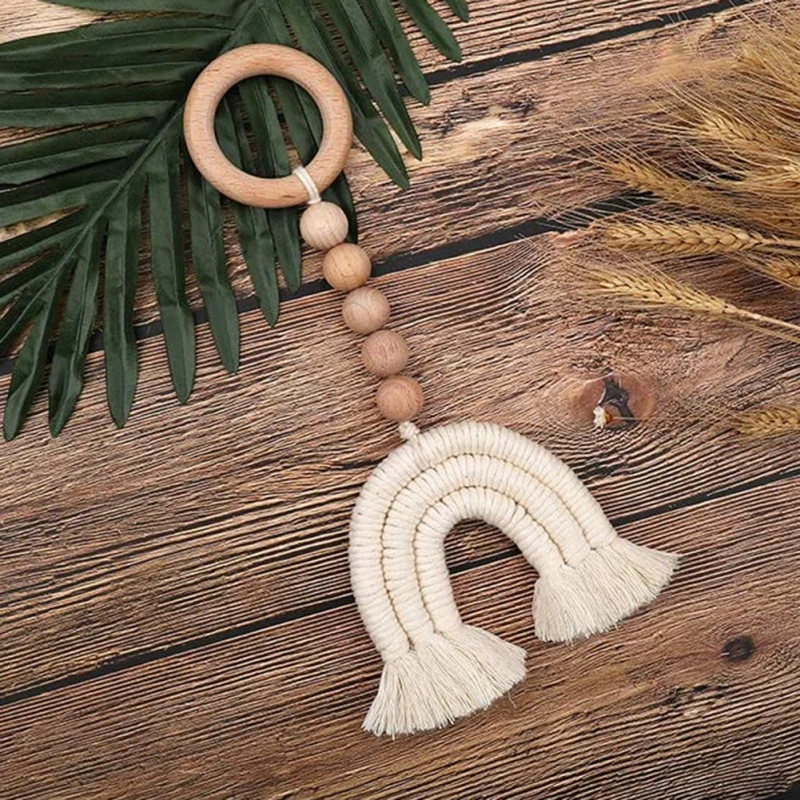 Handmade Woven Wall Hanging Home Decor Macrame Wooden Boho Baby Teether Cotton Cord Wood Teething Toy Shower Gift | Дом и сад