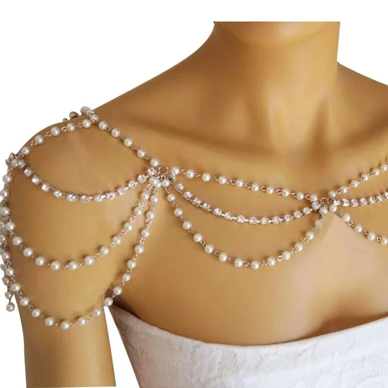 Vingate Imitation Pearl Shoulder Chain Jewelry Luxury Hand-Beaded Body Chain Women's Wedding pearl Shawl Accessories Necklace