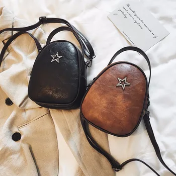 

Backpack Hong Kong Style Bag WOMEN'S Bag New Style Handbag Small round Bag Shoulder Women's Solid Color