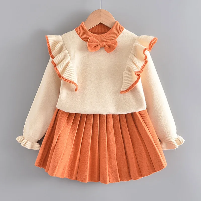 

New Girls Outfits Fly Sleeve Baby Girl Clothes Princess Bowknot Baby Kids Suits Children Clothing Sets
