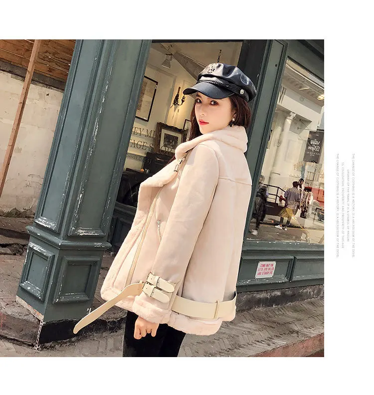 Yuxinfeng, Женское зимнее пальто из искусственной кожи ягненка, женская верхняя одежда с поясом, Толстая теплая замшевая куртка