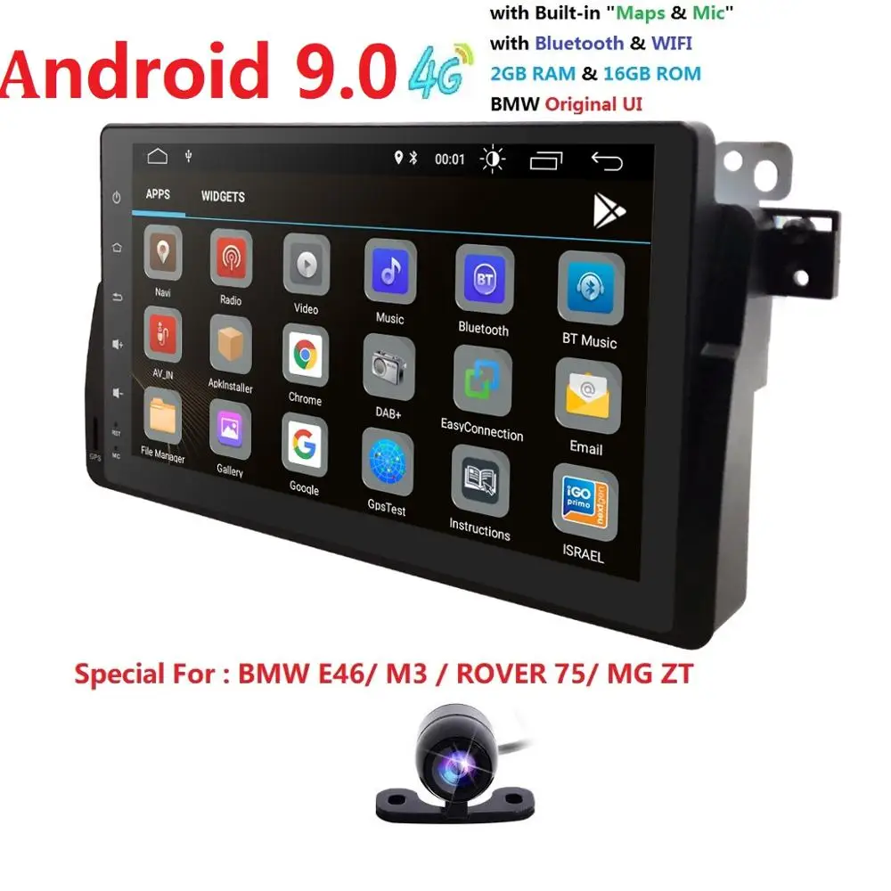 Clearance Android9.0 9Inch Car DVD For BMW E46/Rover Canbus Capacitive Screen Radio GPS Navigation Bluetooth 1080P 4G USB TPMS Map CAM SWC 1