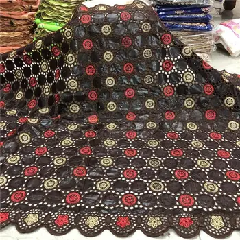 

African bazin riche fabric with brode Latest fashion embroidery bazin lace fabric with net lace 5 yards HZ060508