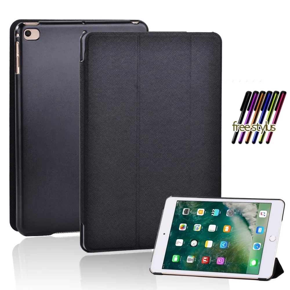 

For Apple IPad Mini 1/2/3/4/5 Black PU leather Dust-proof and Anti-fall Tablet Tri-fold Folding Stand Cover Case+Free Stylus