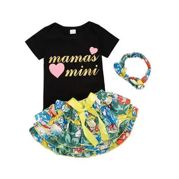 

Hotsale Autumn Baby Girls Long Short Sleeve Letter Pattern Bodysuit+Mini Skirt+Headband Casual Outfits
