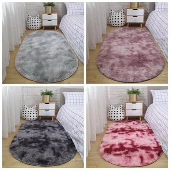 

Oval Bedside Carpet Gradient Carpet Colorful Long Plush Soft Rug Fur Floor Mat Hanging Basket Blanket For Living Room Bedroom