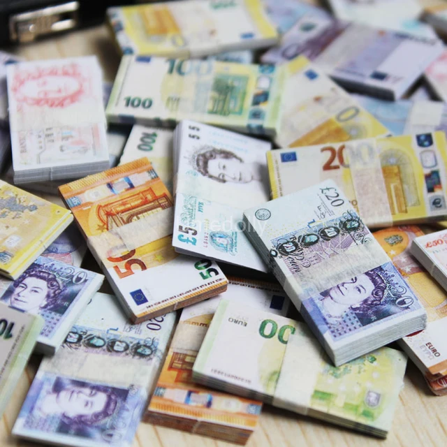 1/12 Scale Dollhouse Mini Dollars Euro British Pound Banknotes Model Miniature Items for Barbies OB11 Doll House Accessories Toy 2