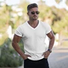 Gym T-shirt Men V Neck Short Sleeve Knitted Tshirt Sports Slim Fit Tee Shirt Male Fitness Bodybuilding Workout Summer Clothing ► Photo 1/6