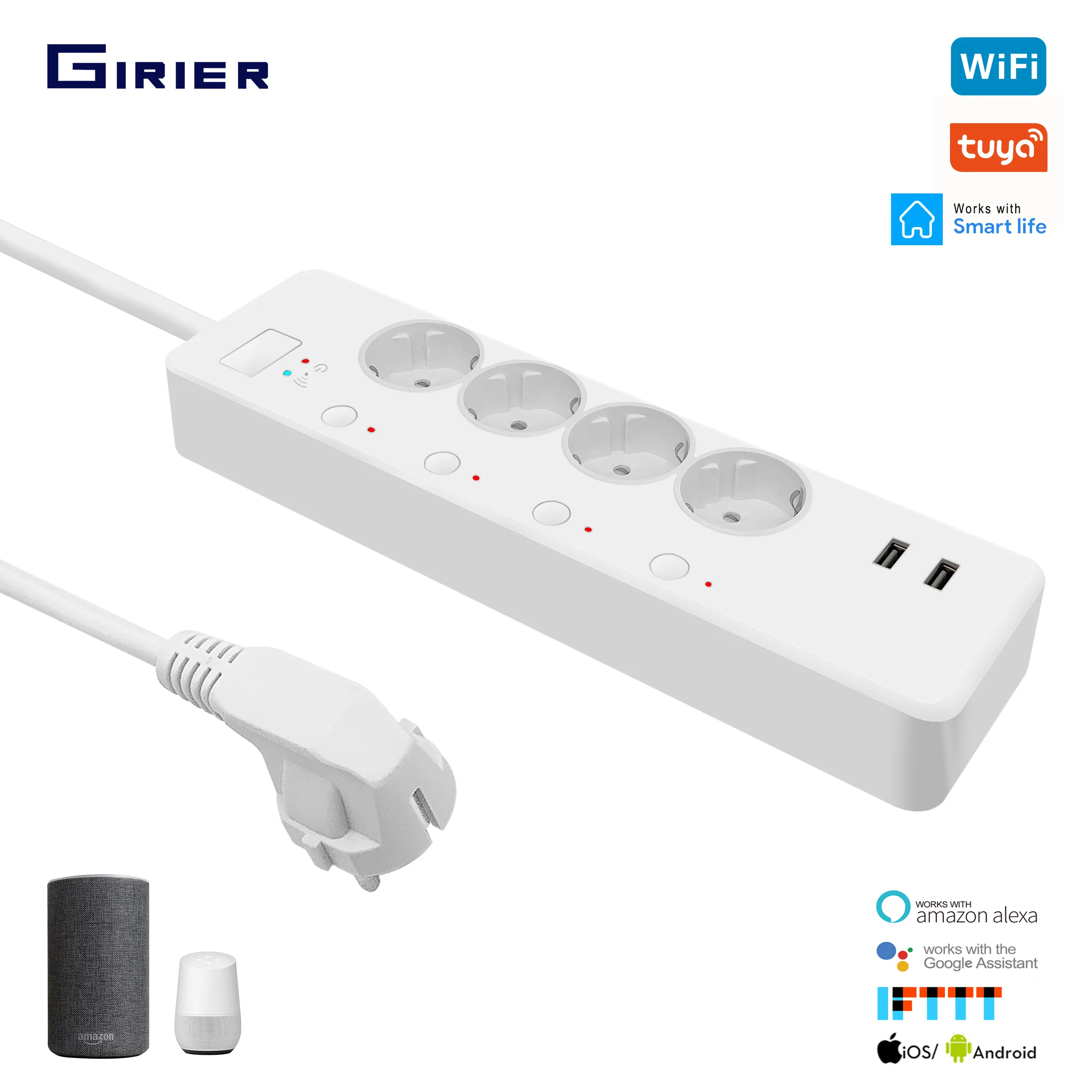 

Wifi Smart Power strip Tuya Smart 4 EU Socket 2 USB Port Power Monitor Smart Home Remote Control App/Voice Works with Alexa