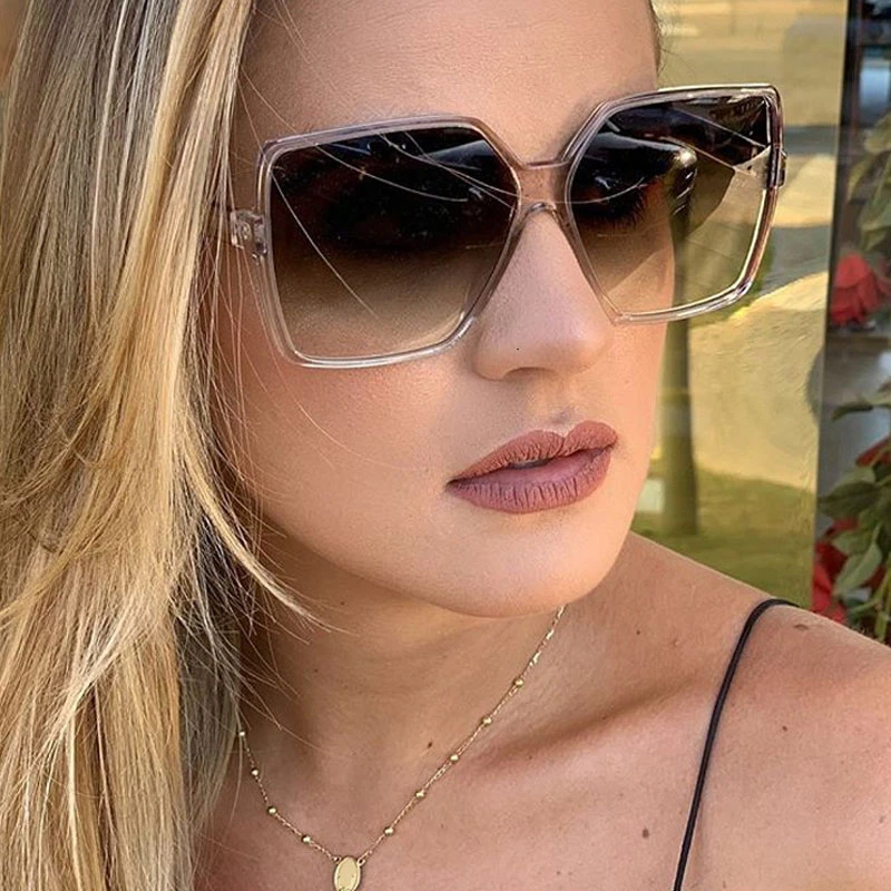 Ins Hot gafas de sol cuadradas de gran tamaño para mujer, lentes de femeninas de marca de lujo, color marrón claro y negro, baratas, Vintage Retro, montura grande|Gafas de