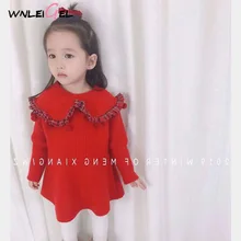 WLG/зимние вязаные платья для девочек детское красное плотное платье с длинными рукавами и круглым вырезом универсальная одежда для маленьких девочек от 2 до 6 лет