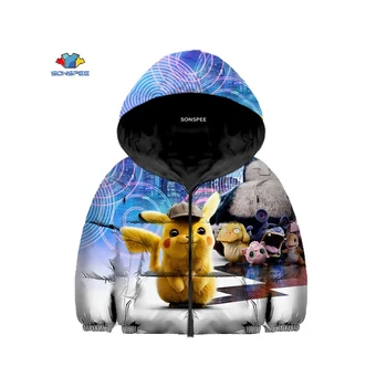 

Pikachu Pika Duck 3D Printed Kids Winter Down Jacket Hooded Cotton-jacket Warm Coat Thick Cotton Coat Boy Girl Down-jacket