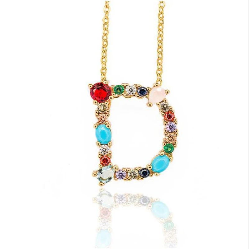Многоцветное модное очаровательное золотое ожерелье с подвеской 26 алфавитов, микро проложенный циркон, начальные A-Z ожерелья с буквой, пара именных ожерелий - Окраска металла: D