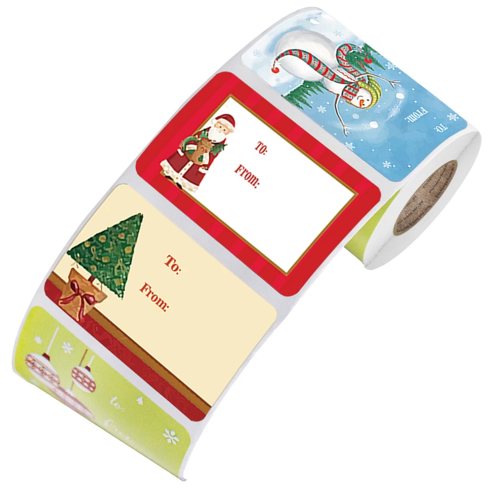 250pcs/Roll 6 Designs Adhesive Christmas Gift Name Tags Xmas Stickers Present Sealing Labels Christmas Decals Gift Package Decor