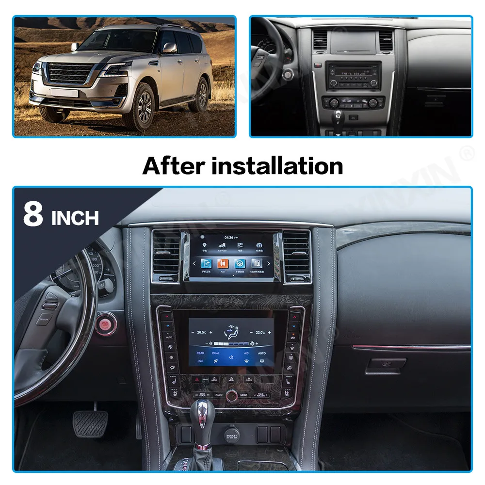

Автомагнитола для Nissan патруль Y62 Infiniti QX56 2010 - 2020 Android 8 дюймов двойной экран стерео Мультимедийный плеер GPS Navi