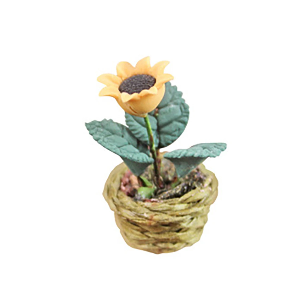 1Pcs 1/12 Dollhouse Miniature Accessories Mini Sunflower Simulation Potted Plant Flower Model Toys for Doll House Decoration