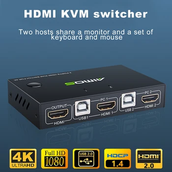 

Metal 1 Output Professional KVM Switcher Dual Port Universal Plug And Play Stable Sharing USB HDMI 4K 1080P For Mouse Keyboard
