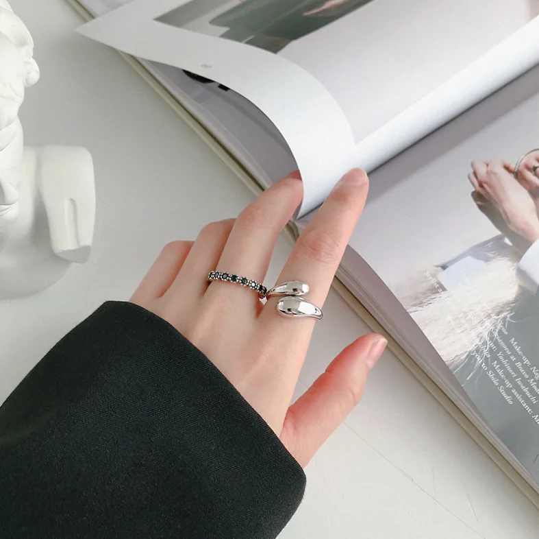 High Polish Simple Water Drop Gold silver colour Ring 925 Open Finger For Women Party Gift Jewlery | Украшения и аксессуары