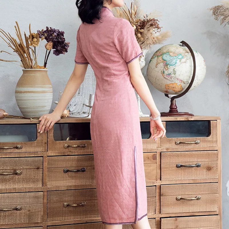 [Агент главный Push Have] Летний стиль элегантный Лен темные полосы жаккард Cheongsam 90166