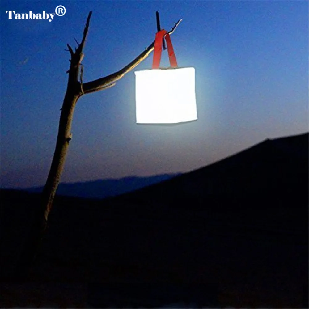 Tanbaby 1PC Waterproof Square Hang Foldable Inflatable Solar Light Led Lamp for Indoor/Outdoor Camping Travel Hiking Emergency