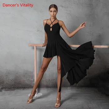 

Latin Dance Female Adult Sexy Dress Suspenders Beautiful New Tango Rumba Dancing Practice Clothes Back With Chest Pad